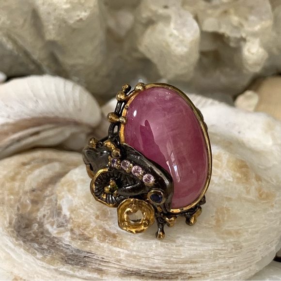 Artist Crafted Ruby & Gemstone Coastal Sterling & 14 kt Ring - Picture 6 of 10